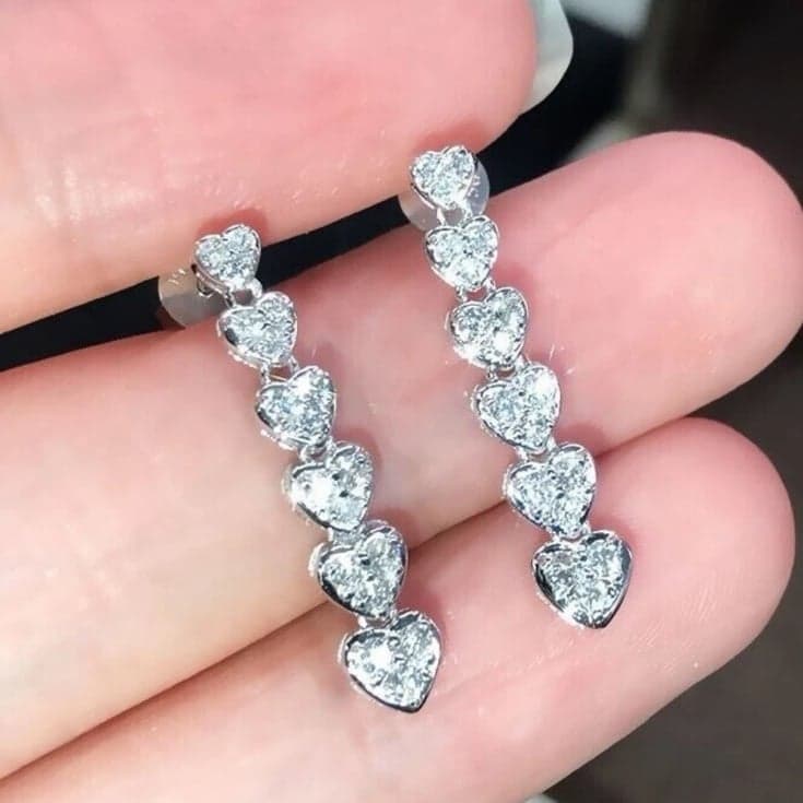 The 5 heart drop dangle earrings in 925 silver and lab created stones - Thumbnail 2