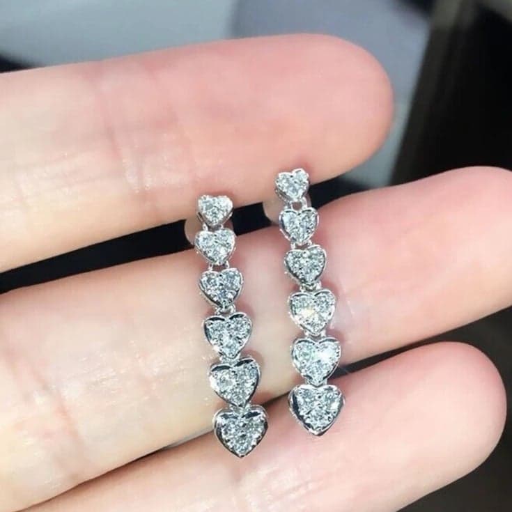 The 5 heart drop dangle earrings in 925 silver and lab created stones - Thumbnail 7