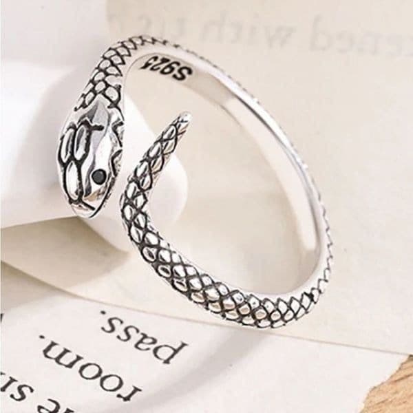 The Mini Serpent Ring adjustable in antiqued 925 silver - Image 1
