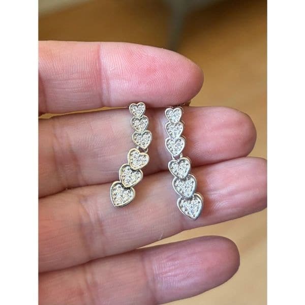 The 5 heart drop dangle earrings in 925 silver and lab created stones - Thumbnail 4