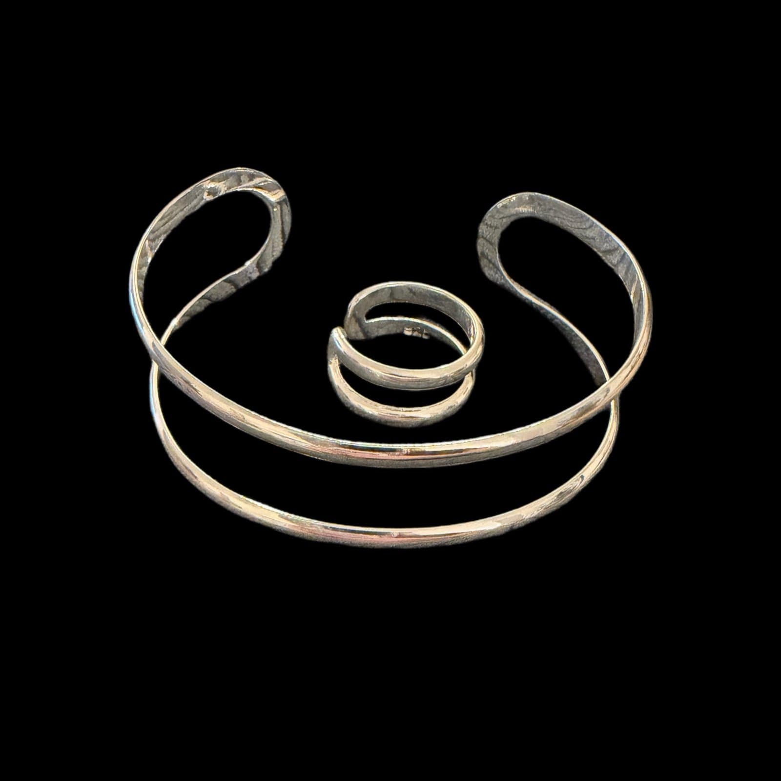 The Double Duo Sterling Silver ring and Bracelet set 2pc set - Thumbnail 2