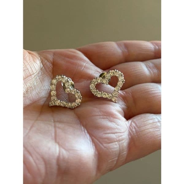 Heart stud earrings in 925 silver and lab created diamonds - Thumbnail 3
