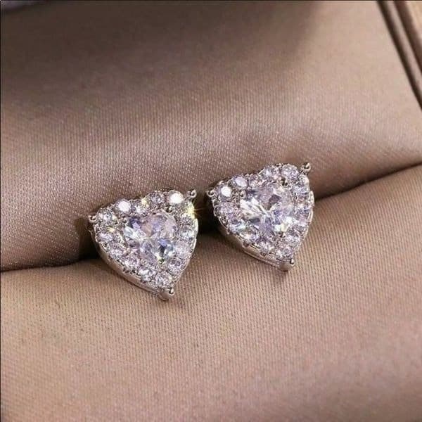 The Iced Hearts white sapphire silver Stud heart earrings - Thumbnail 6