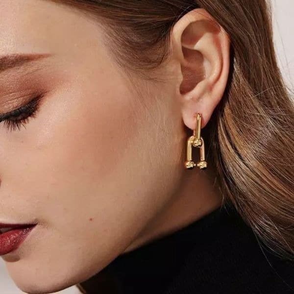The U Link 2 in 1 Statement Drop Earring in Gold 925/14k - Thumbnail 9