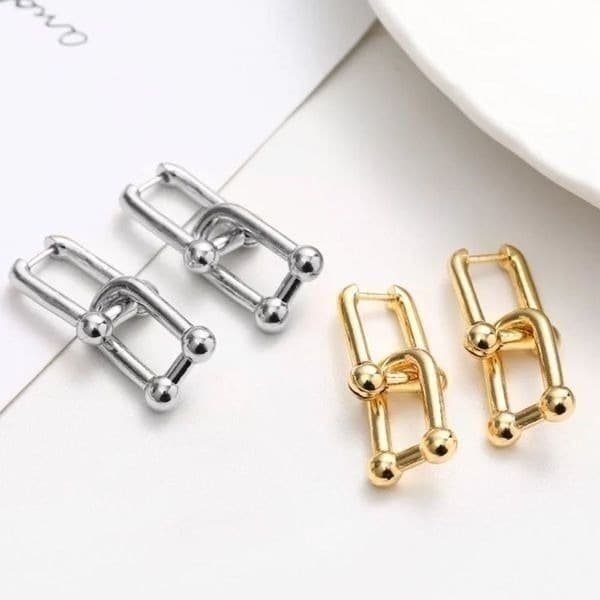 The U Link 2 in 1 Statement Drop Earring in Gold 925/14k - Thumbnail 8