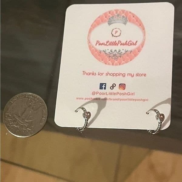 The Tiniest Pink Heart Dainty Hoop Huggie micro earrings - Thumbnail 4