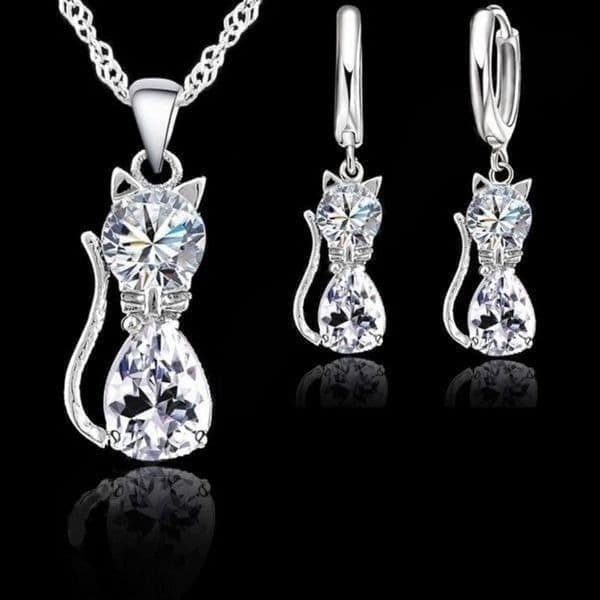The Couture Cat Pendant Necklace and earrings set in sterling silver - Image 1