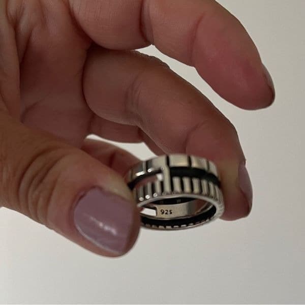 The Black Stripe Ring Adjustable in 925 silver antiqued - Thumbnail 11