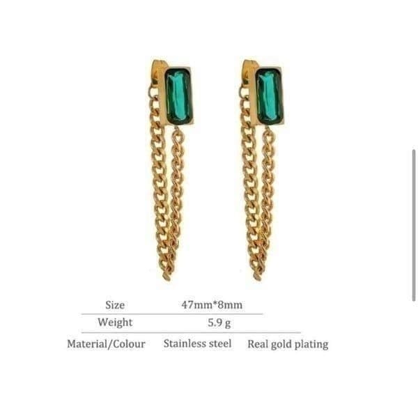 The Champion Square Emerald Crystal Gold Chain Dangle drop Earrings - Thumbnail 4