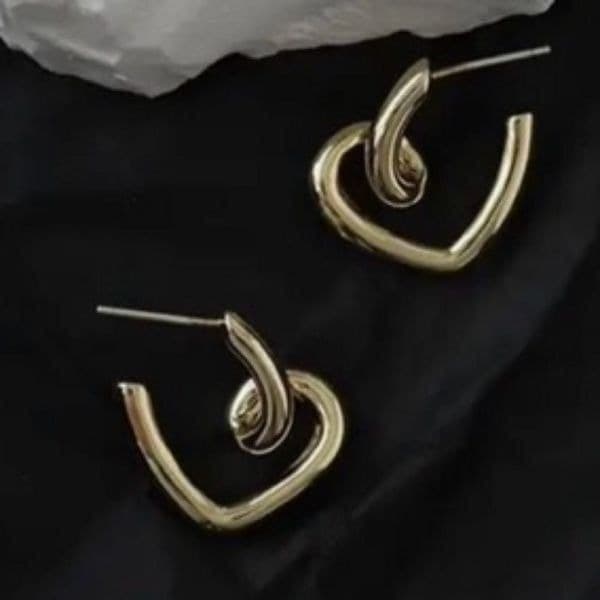 The Plush Heart earrings in 925 silver, w 14k yellow gold - Thumbnail 5