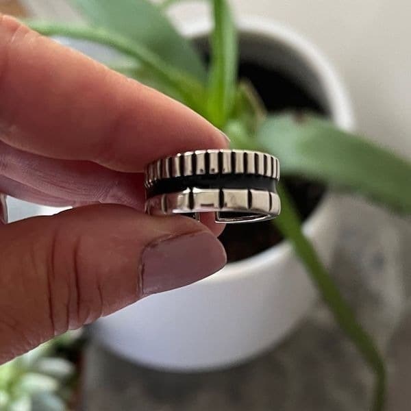 The Black Stripe Ring Adjustable in 925 silver antiqued - Thumbnail 10