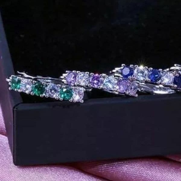 The Classic Bestselling 925 Silver Emerald& White Sapphire hoop earrin - Thumbnail 4