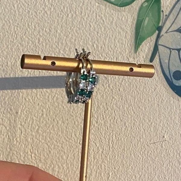The Classic Bestselling 925 Silver Emerald& White Sapphire hoop earrin - Thumbnail 10