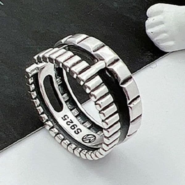 The Black Stripe Ring Adjustable in 925 silver antiqued - Thumbnail 3