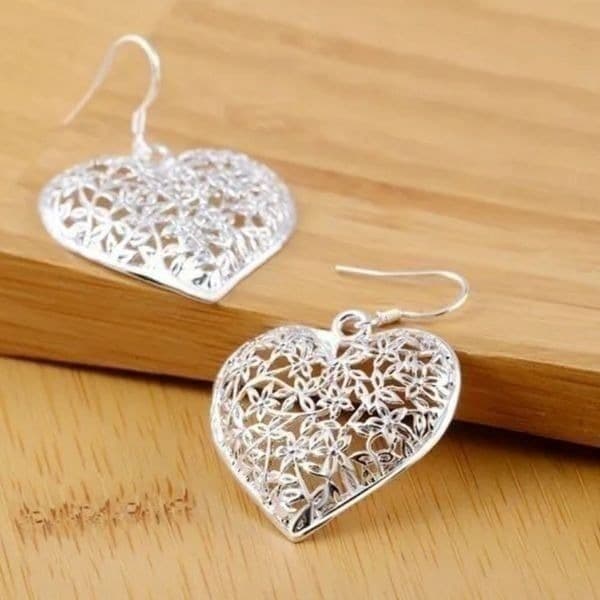 The Vintage Heart oversized drop earrings in Tibetan Silver - Thumbnail 5