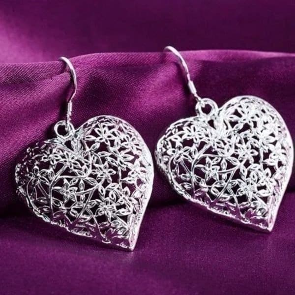The Vintage Heart oversized drop earrings in Tibetan Silver - Thumbnail 4