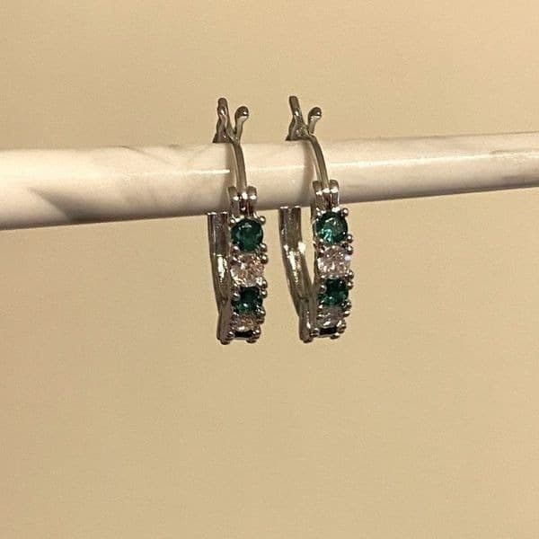 The Classic Bestselling 925 Silver Emerald hoops - Thumbnail 6