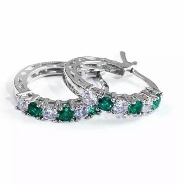 The Classic Bestselling 925 Silver Emerald hoops - Thumbnail 2