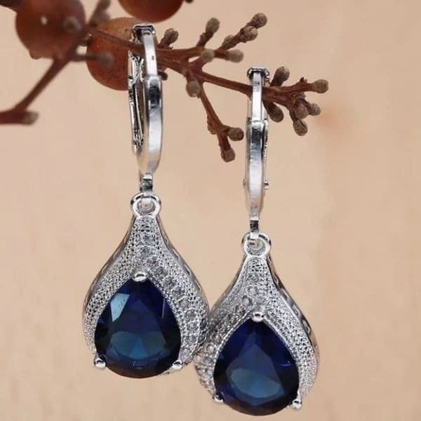 The Best seller Estate inspired sapphire/925 silver Drop Earrings - Thumbnail 2
