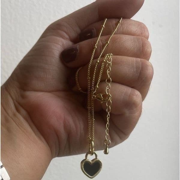 The Two Faced Heart Black/White Shell Pendant Necklaces Gold over 925 silver - Thumbnail 3
