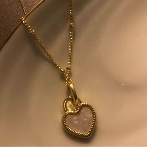 The Two Faced Heart Black/White Shell Pendant Necklace Gold over 925 - Thumbnail 9