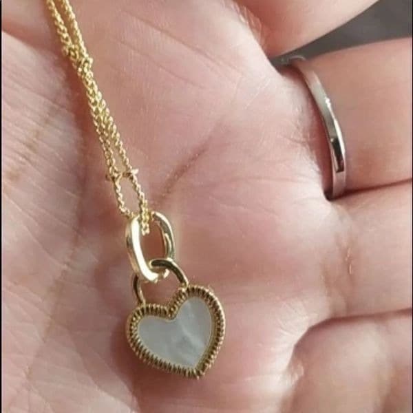 The Two Faced Heart Black/White Shell Pendant Necklace Gold over 925 - Thumbnail 12