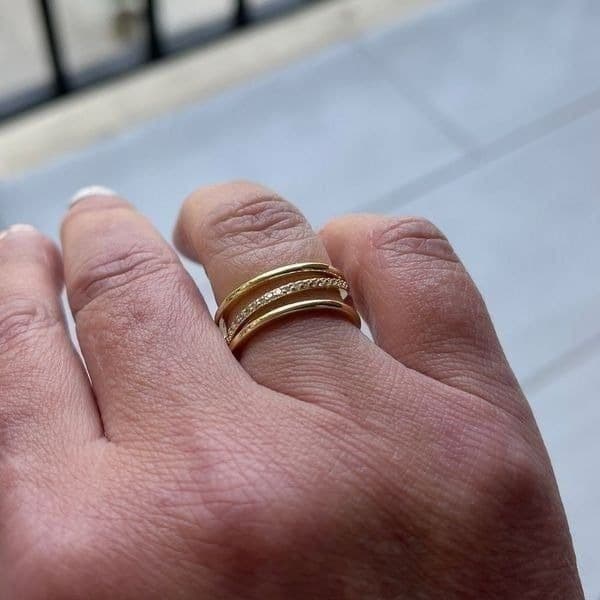 The Triple Bling Ring adjustable in 14k gold over 925 with cubic zirconia - Thumbnail 3