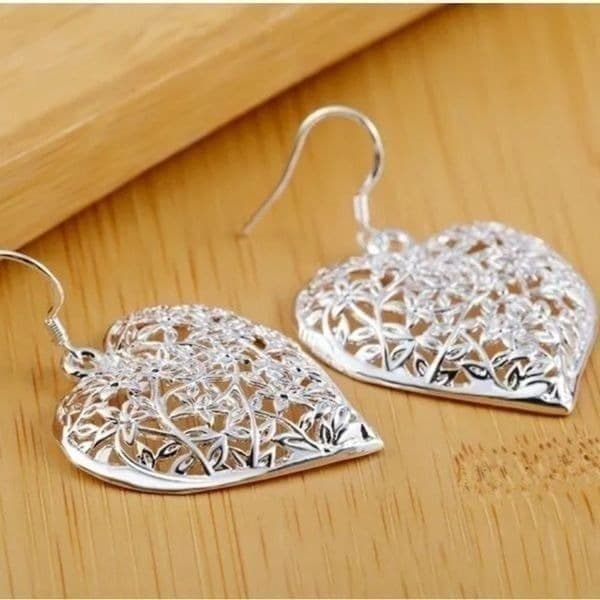 The Vintage Heart oversized drop earrings in Tibetan Silver - Thumbnail 3