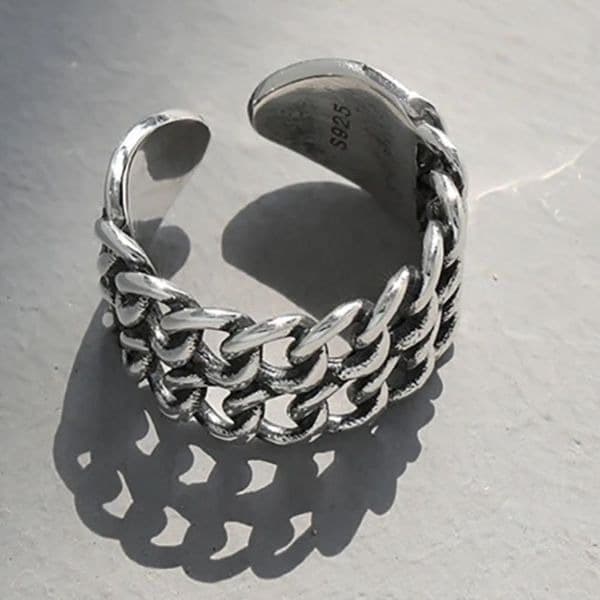 The Double Link Punk Ring in antiqued 925 silver. - Thumbnail 4