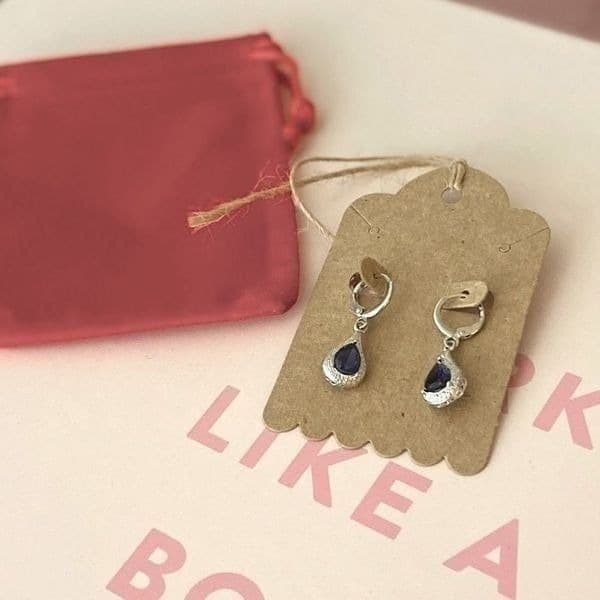 The Best seller Estate inspired sapphire/925 silver Drop Earrings - Thumbnail 7