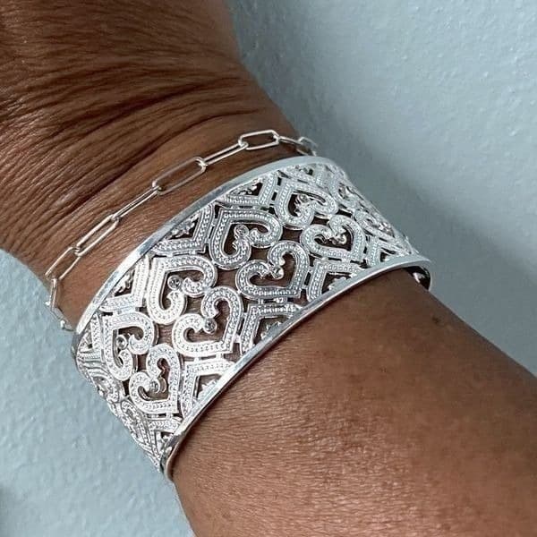 The Paris crystal accented heart cuff bangle Bracelet - Thumbnail 7