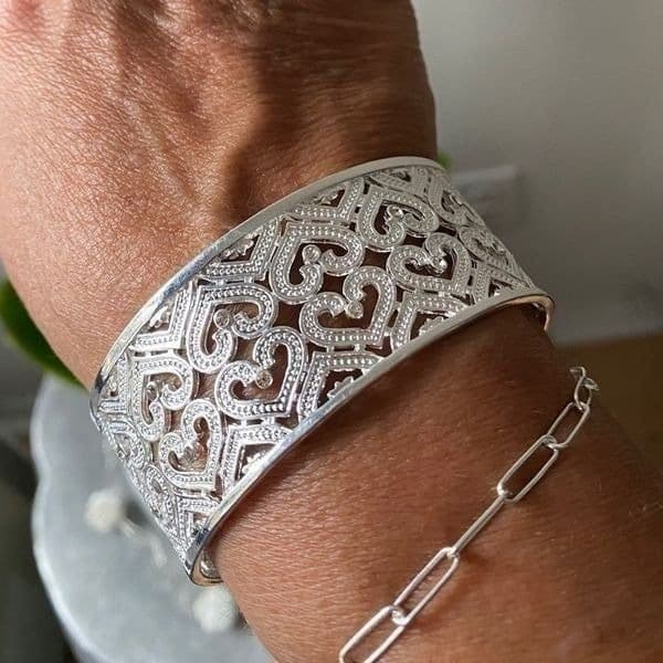 The Paris crystal accented heart cuff bangle Bracelet - Thumbnail 2