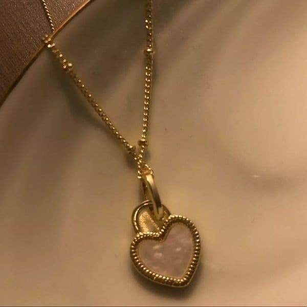 The Two Faced Heart Black/White Shell Pendant Necklaces Gold over 925 silver - Thumbnail 12