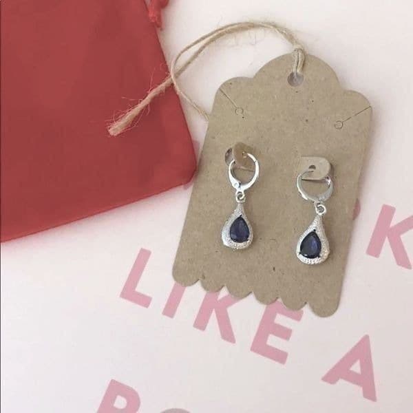 The Best seller Estate inspired sapphire/925 silver Drop Earrings - Thumbnail 6