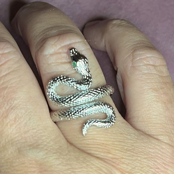 The Green Eyed Serpent Ring in 925 silver - Image 1