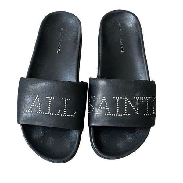 AllSaints Sophie leather sliders in black size 37 us 6.5 - Image 1