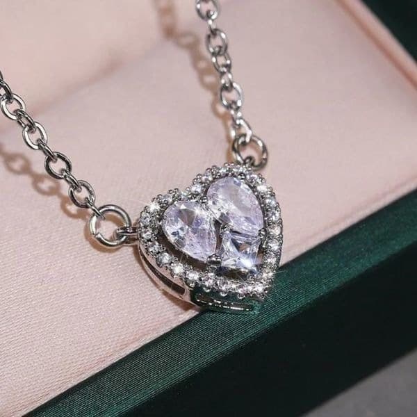 The Loving Heart Pendant Cubic Zirconia & 925 Silver Necklace - Thumbnail 8