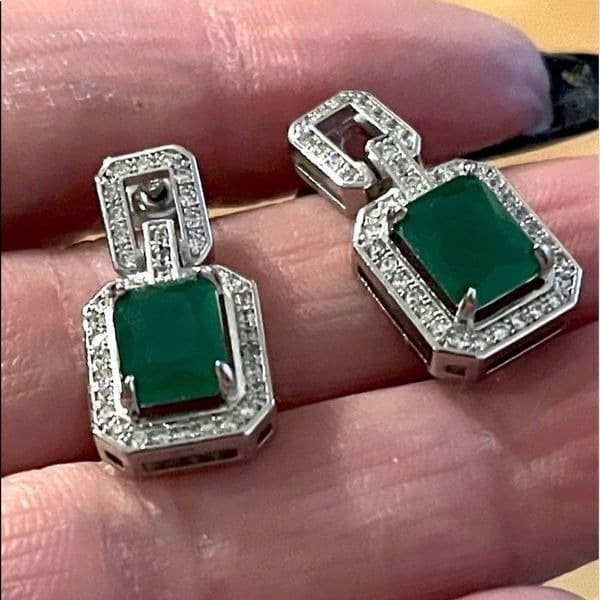 The Oz Drop 925 Emerald green estate inspired cubic zirconia earrings - Thumbnail 7