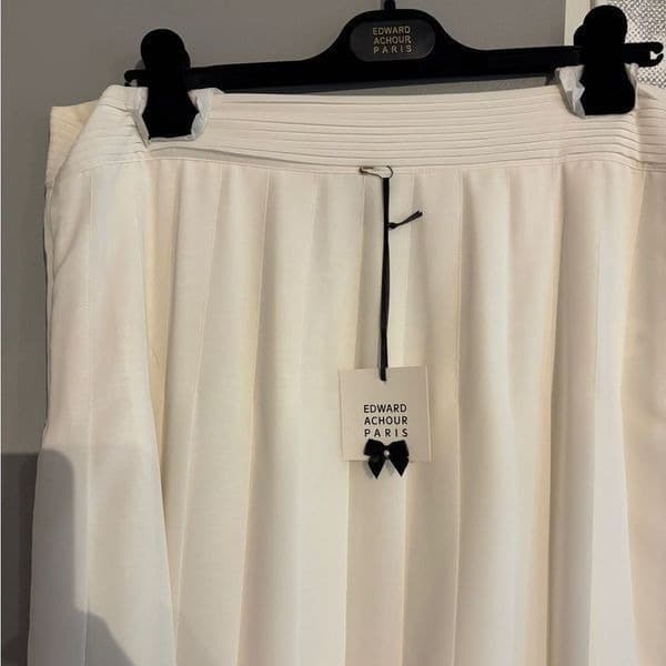 Edward Achour Paris Knee Length Chiffon Pleated Skirt - Ivory sz 46 - Thumbnail 5