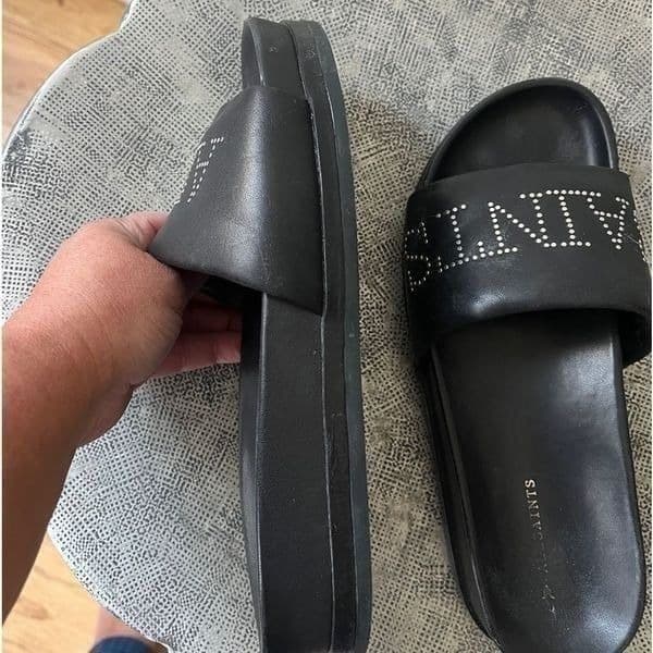 AllSaints Sophie leather sliders in black size 37 us 6.5 - Thumbnail 7
