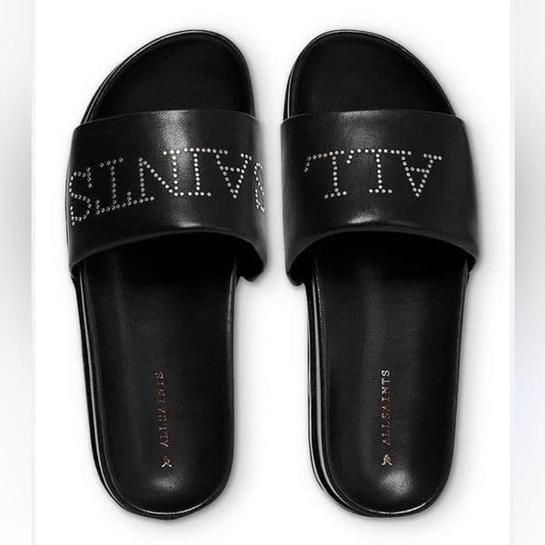 AllSaints Sophie leather sliders in black size 37 us 6.5 - Thumbnail 4