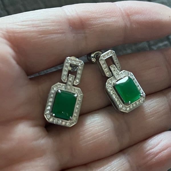 The Oz Drop 925 Emerald green estate inspired cubic zirconia earrings - Thumbnail 8