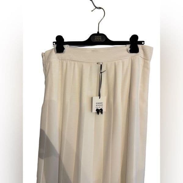 Edward Achour Paris Knee Length Chiffon Pleated Skirt - Ivory sz 46 - Thumbnail 2