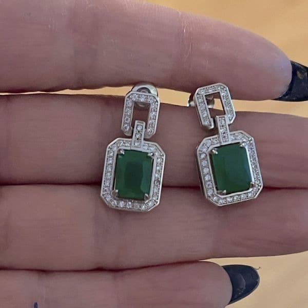 The Oz Drop 925 Emerald green estate inspired cubic zirconia earrings - Thumbnail 5