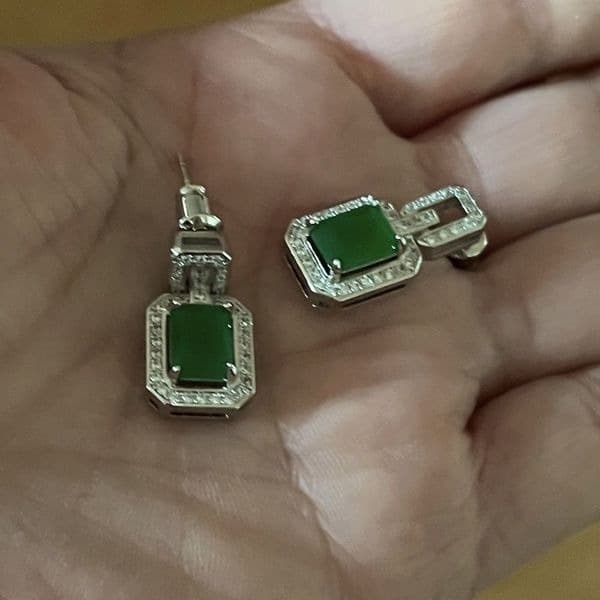 The Oz Drop 925 Emerald green estate inspired cubic zirconia earrings - Thumbnail 12