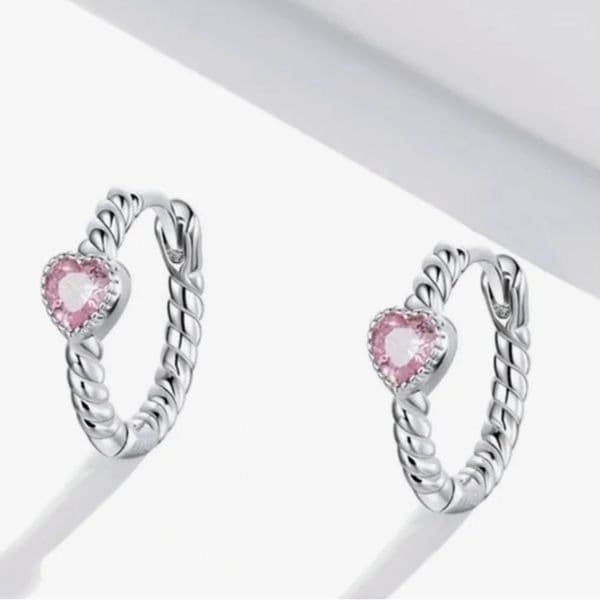 The Tiniest Pink Heart Dainty Hoop Huggie micro earrings - Thumbnail 2