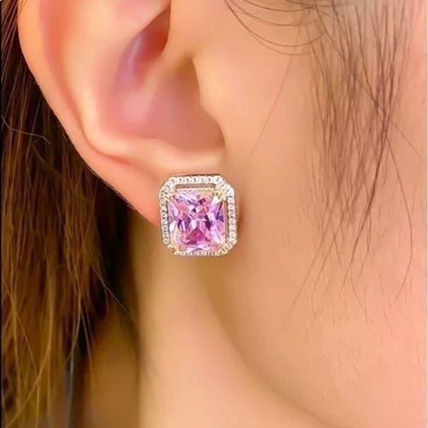 The Power Of Pink Sapphire & Silver Oversized stud earrings - Thumbnail 5