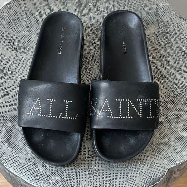 AllSaints Sophie leather sliders in black size 37 us 6.5 - Thumbnail 2