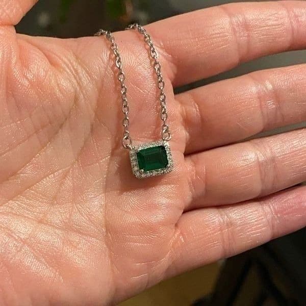 The Primavera 925 18” Emerald green pendant necklace - Thumbnail 5