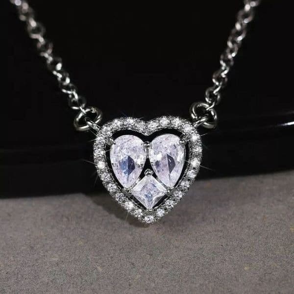 The Loving Heart Pendant Cubic Zirconia & 925 Silver Necklace - Image 1